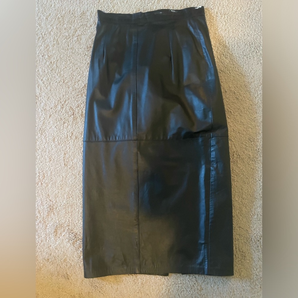 Vintage! Gianni Black REAL leather pencil skirt